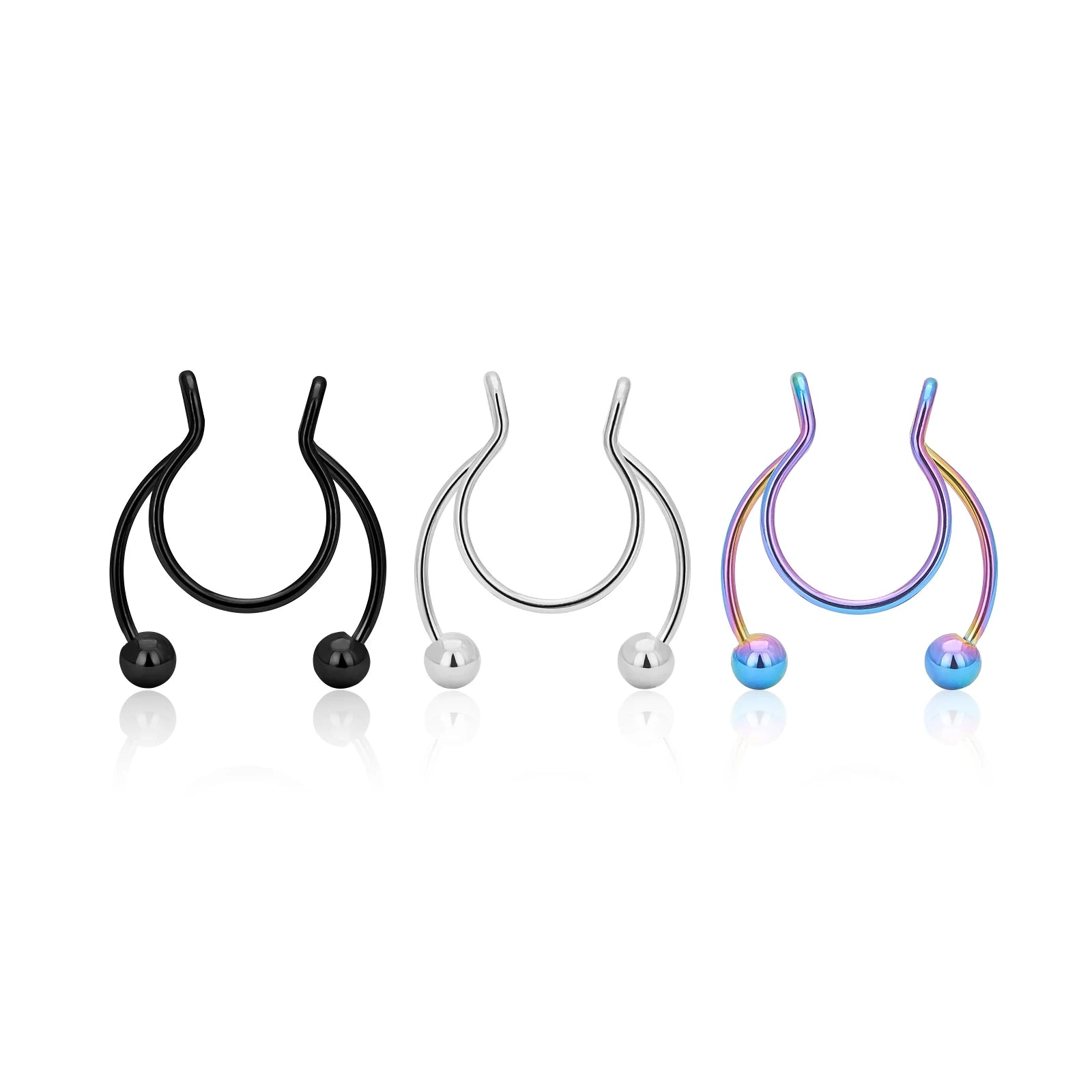 Wholesale Antler 316L Stainless Steel 18G 20G U Shaped Punk Style Silver Black Rose Gold Clip-On Hoop Nose Ring for Women Body