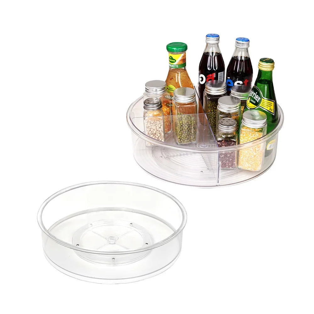 Plastic Round Lazy Susan Turntable with Divider Clear Rotating Lazy Susan Cupboard Organizer