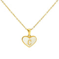 BJG0365N Heart A-Z 26 Letters White Acrylic 18K Gold Plated Stainless Steel Link Chain Pendant Necklace for Women