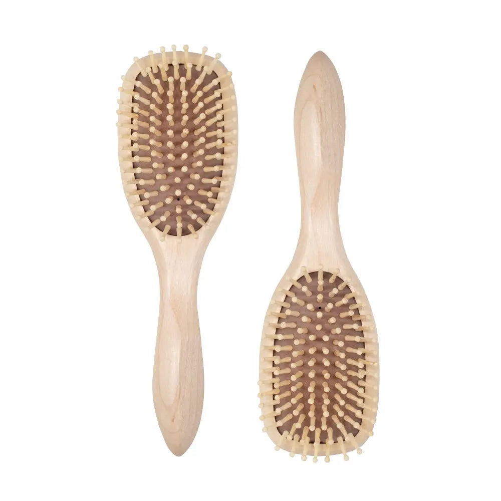 Triangular Scalp Massage Natural Wood Hairbrush with Detangling Paddle Custom Logo Presentation Box