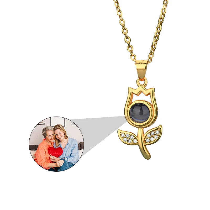 Cute Mom Tulip Necklace Custom Photo Projection Necklace for Ma Ma Meaningful Shopify Drops-hipping Jewelry Flower Necklace