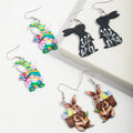 Popular New Cute Flowers Colorful Dwarf Rabbit Ears Cartoon Bamboo Basket Carrot Egg Easter Gift Acrylic Drop Earrings Jewelry