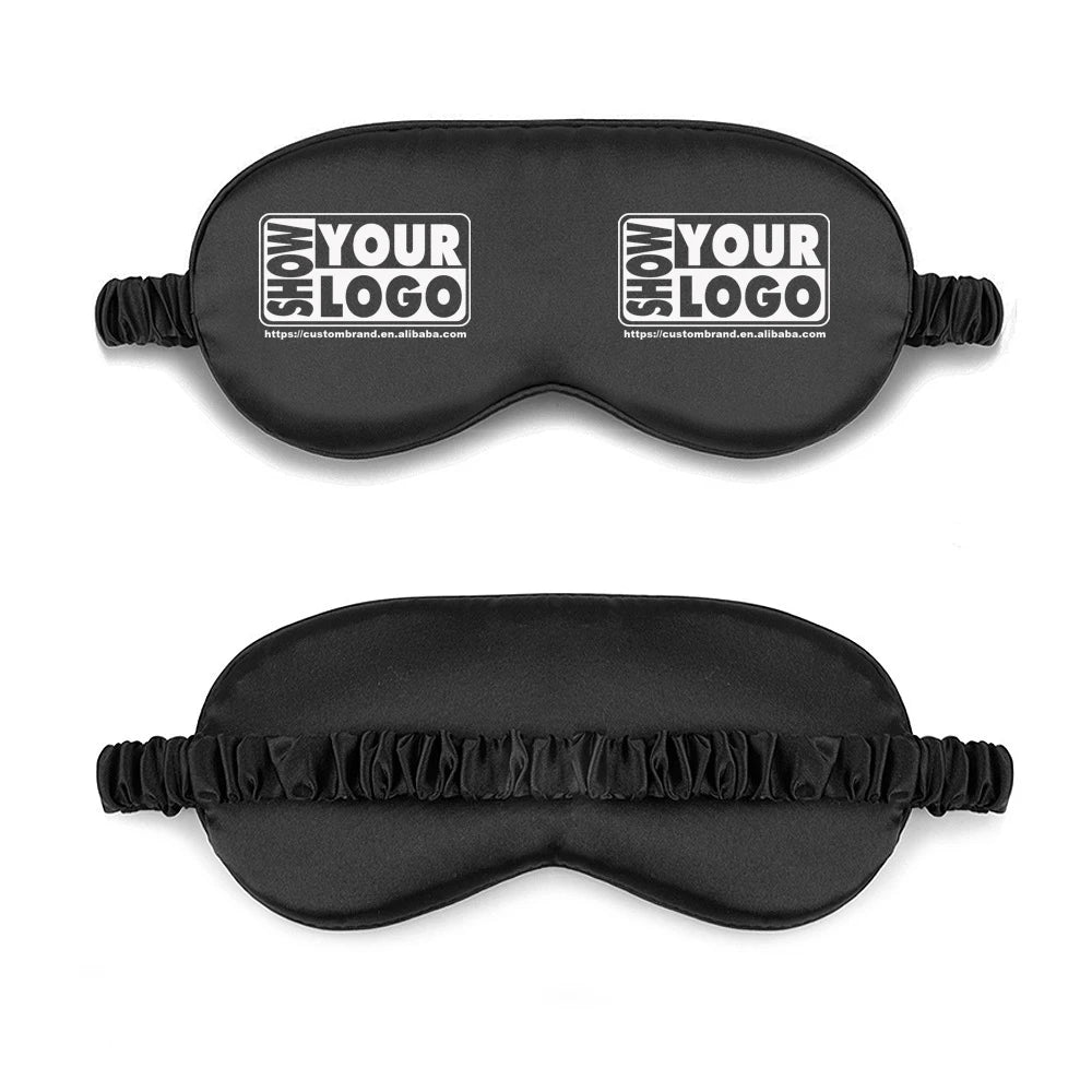 Customized Logo Printed Accept Drawstring Bag Portable Luxury Adjustable Sleep Silk Satin Eye Mask Silk Sleeping Eye Mask