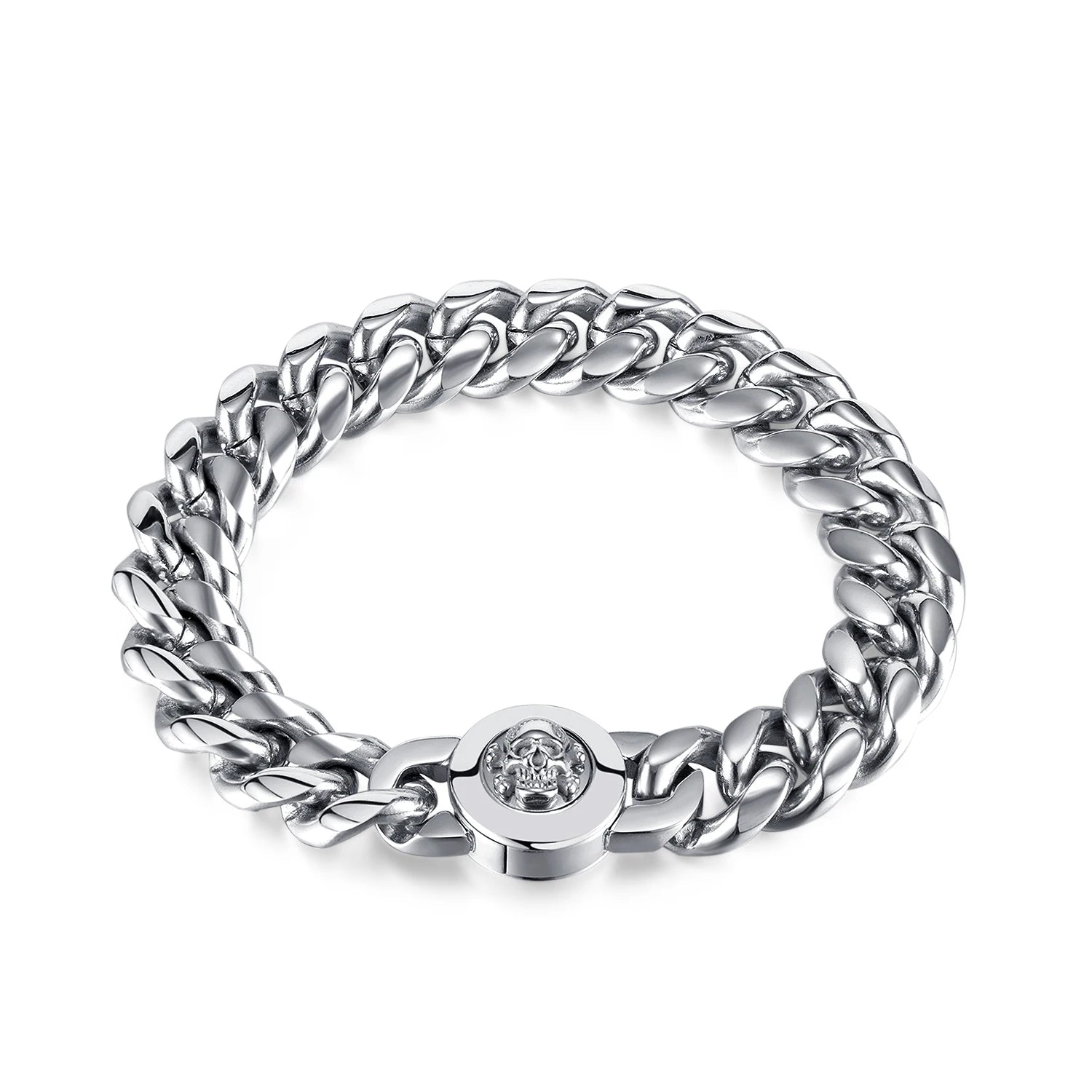 Top Quality Polished Skull Bracelet Stainless Steel Cuban Link Chain Punk Bracelet Bangle for Men Jewelry Gift 23cm