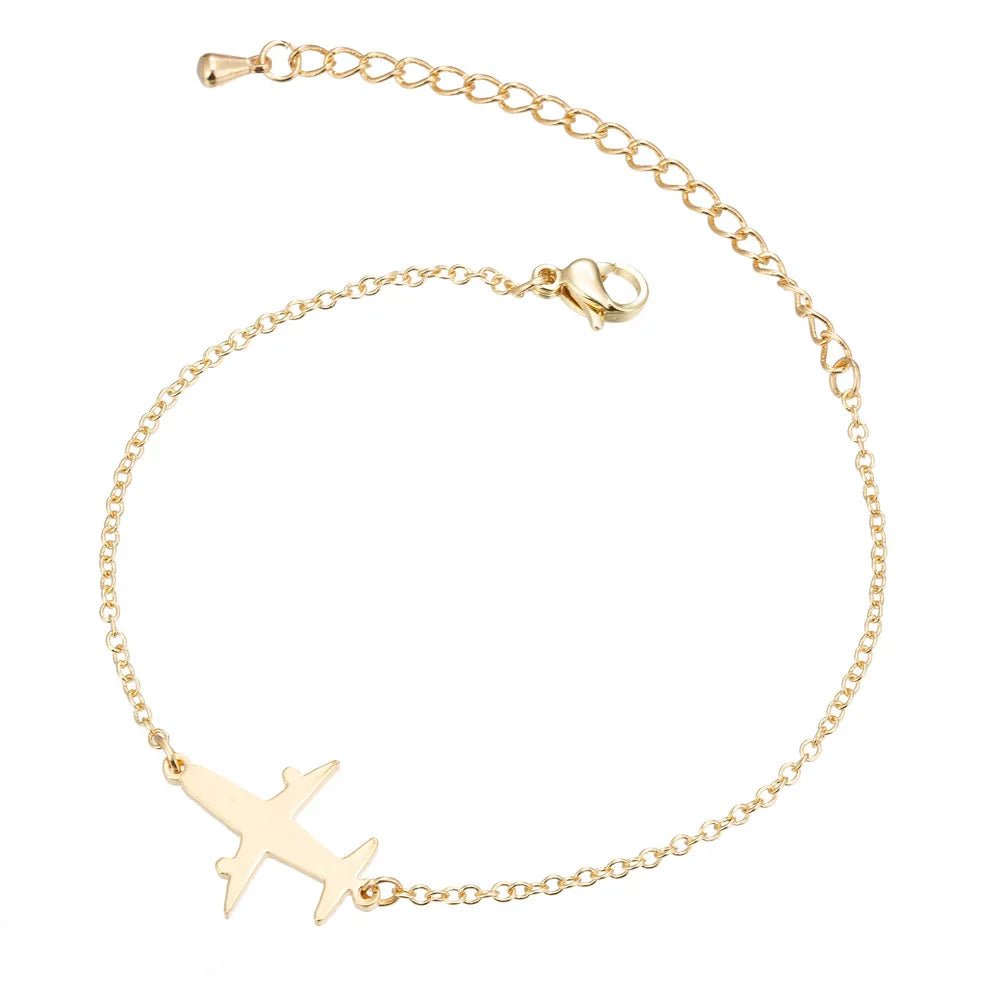 New Style  Stainless Steel Aircraft Chain Women Plane Necklace Couple Bracelet Airplane Pendant Necklace Jewelry