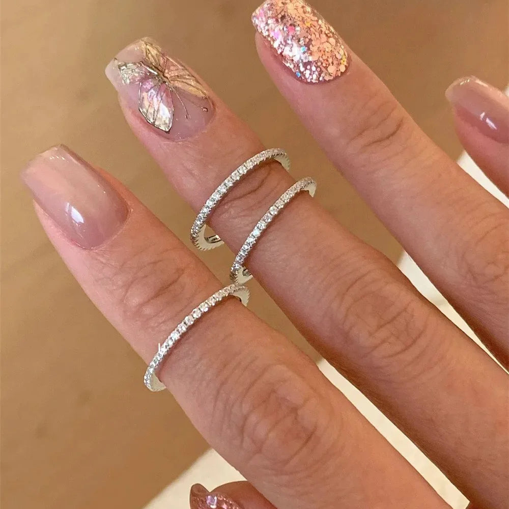 Unique Wedding Jewelry Set 925 Sterling Sliver Tiny Diamond Ring Shining Stacking Zircon Finger Rings for Women