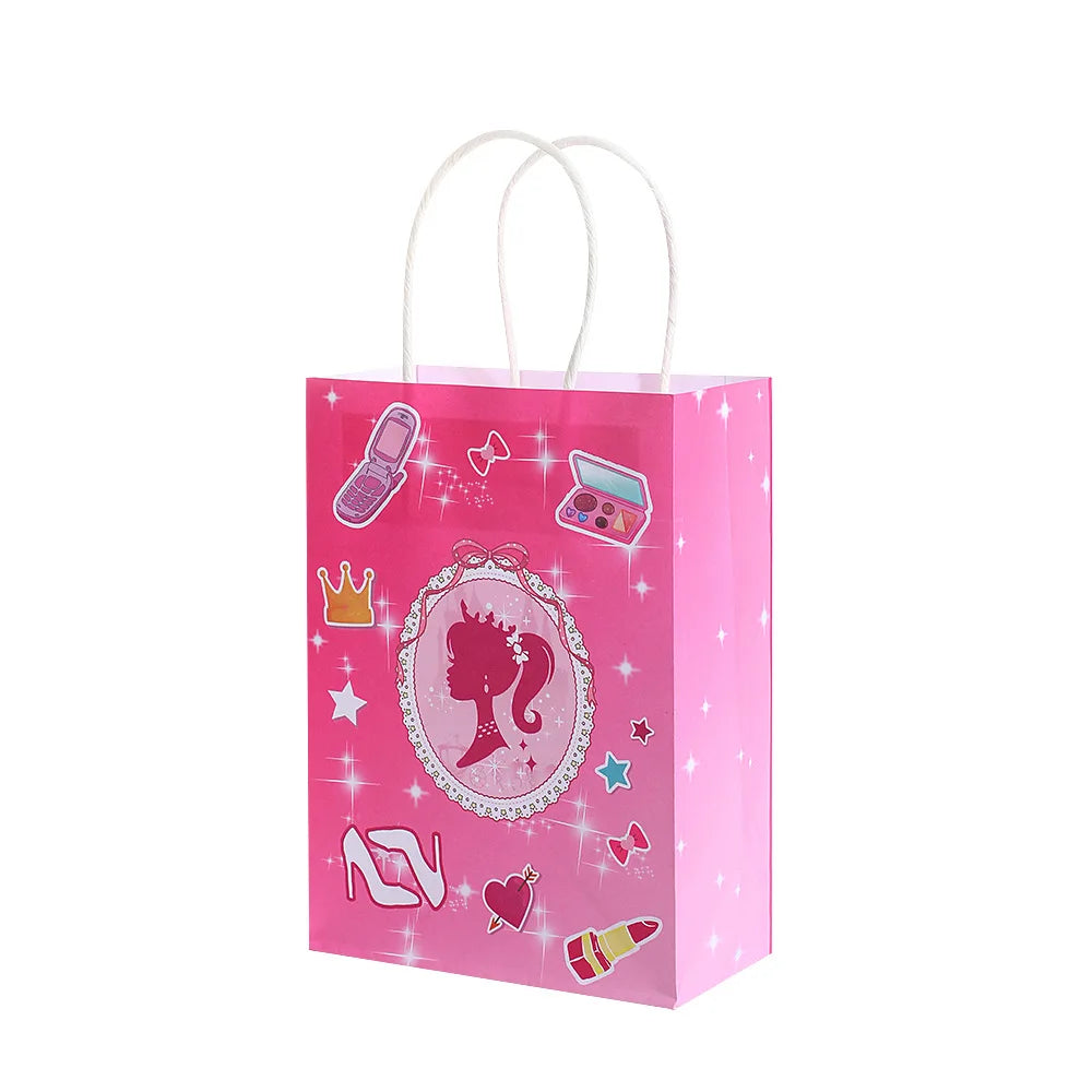 Customized Wholesale Recyclable Cute Pink Kraft Paper Gift Bags Screen Printed Handles for Birthdays Festivals Christmas Parties