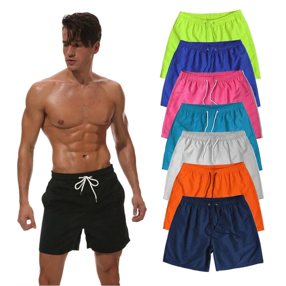 13 Colors  100% Polyester Men Summer Solid Color Beachwear Inside Mesh Wholesale Trunk Men's Swim Shorts