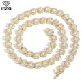 Top Icy  Hip Hop 8mm Round Diamond Tennis Necklace  Zircon Chain Bracelet 18k Gold Plated Brass Necklace for Men