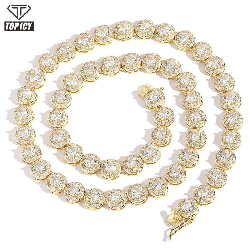 Top Icy  Hip Hop 8mm Round Diamond Tennis Necklace  Zircon Chain Bracelet 18k Gold Plated Brass Necklace for Men