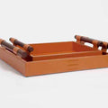 T-99 Eco-Friendly Leather Tray Luxury Wholesale Natural Tray with Walnut Wood Handle Woven Serving Trays