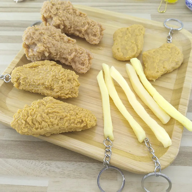 Faux Food Keychain Fried Chicken Leg Chicken Wing Keychain Simulation Food Pendant Keychain for Home Office Car