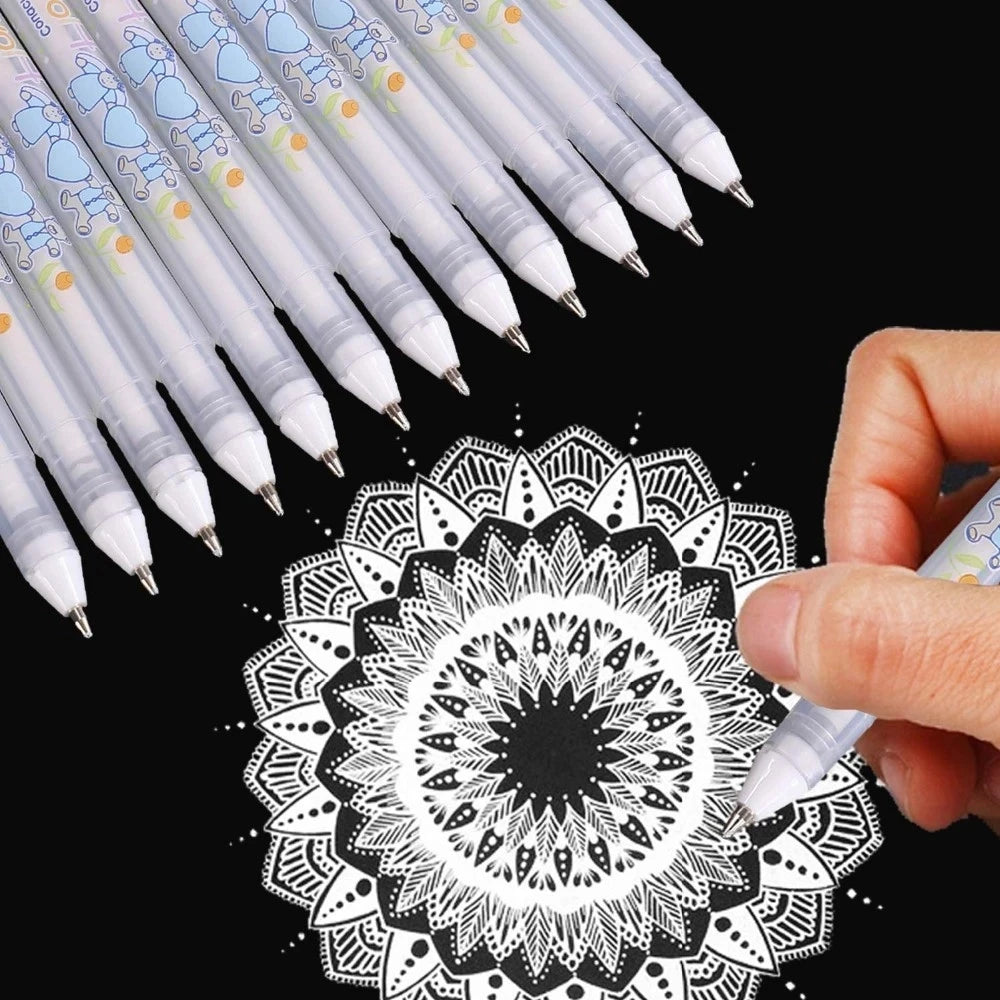 White Ink Pen Gel Pens - Fine Point Tip White Gel Pens for Black Paper Drawing Illustration Rocks Painting Adult Coloring