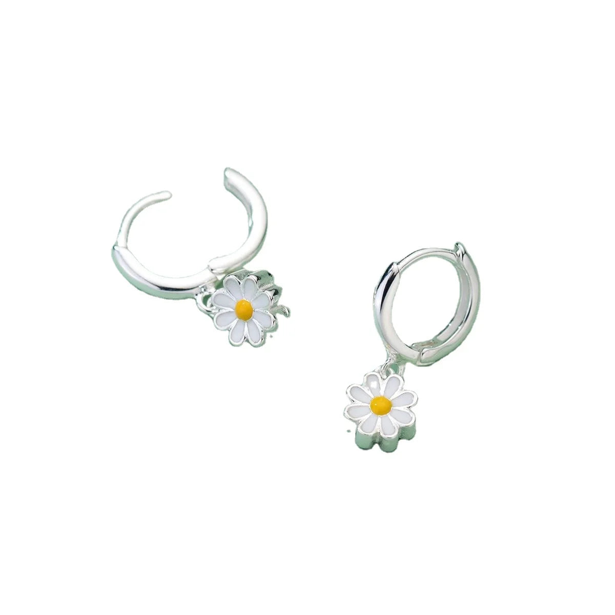2023 INS Fashion 925 Sterling Silver Color Dripping Daisy Silver Hoop Earring Fine Jewelry for Women