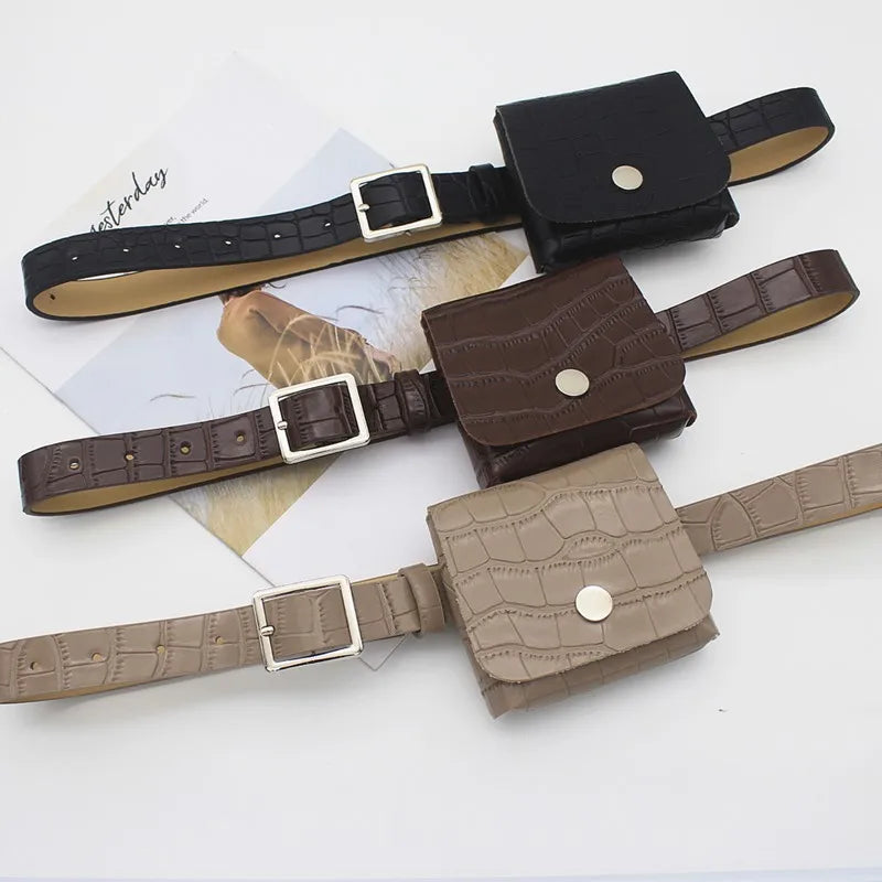 Vintage PU Leather Women's Small Waist Bag with Belt HOOK&LOOP Closure Fashion Card Wallet Purse for Travel Promotional Gifts