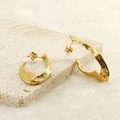 Non Tarnish 18K Gold Plated Stainless Steel Women Earrings Fashion Hammered Texture Irregular C Shape Stud Earrings
