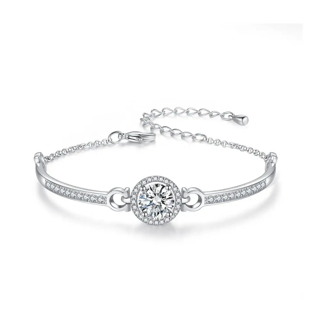 LUOTEEMI New Commeing Gold Plated Brass Bangles Top Quality Hearts and Arrows Cut Zircon Bangle