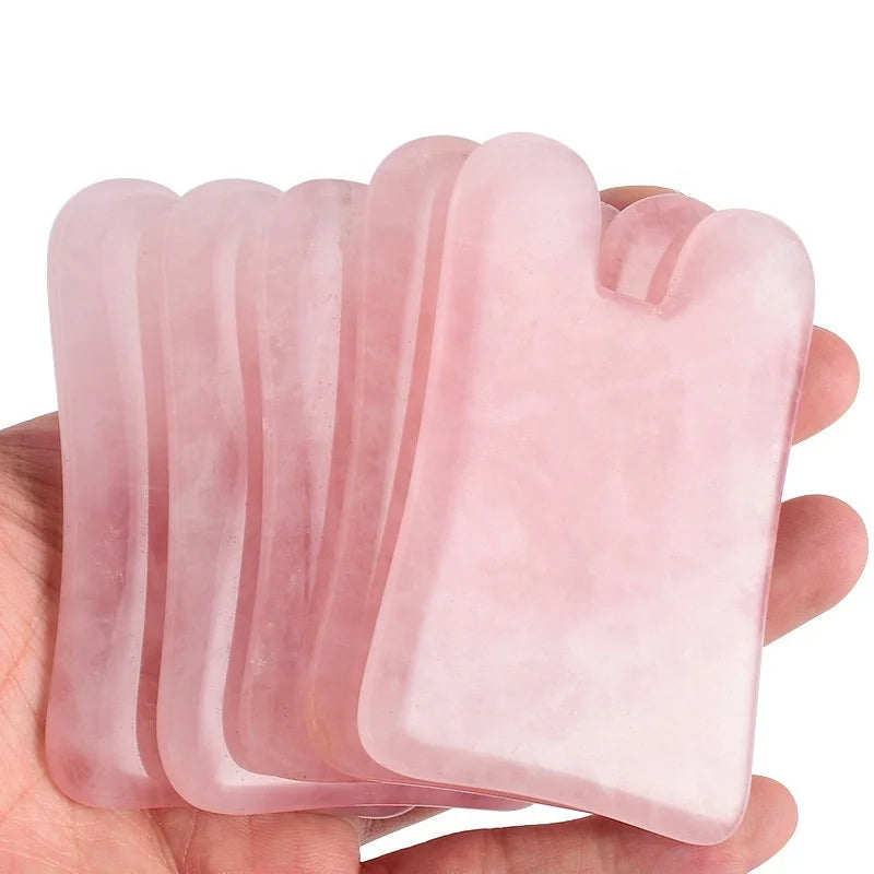 Natural Rose Quartz Gua Sha Board Scraping Massage Tool for Body and Facial Spa Acupuncture Treatment Durable Jade Roller
