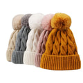 Custom Winter Oversized Cable Knitted Pom Pom Beanie Hat With Fleece Lining
