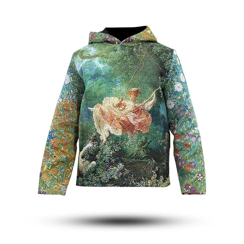 MOQ 1ps Quick Custom Tapestry Clothing Men's Pullover Hoodie Woven Tapestry Design Tapestry Hoodies