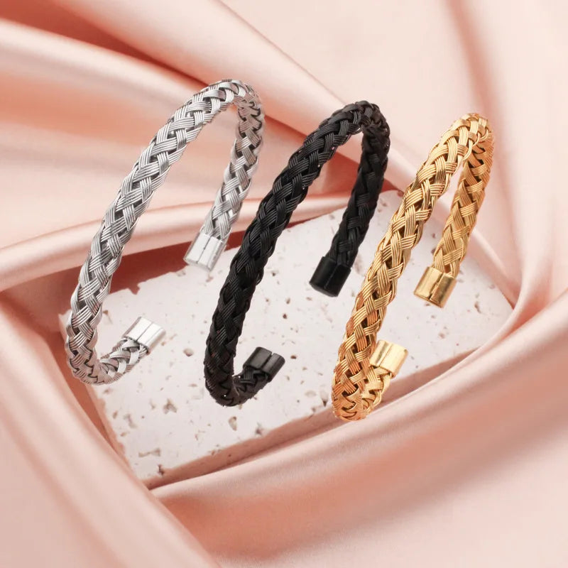 Nabest Stainless Steel Braided Steel Wire Bangles Jewelry PVD Plated Waterproof Twists Open Bracelet & Bangle