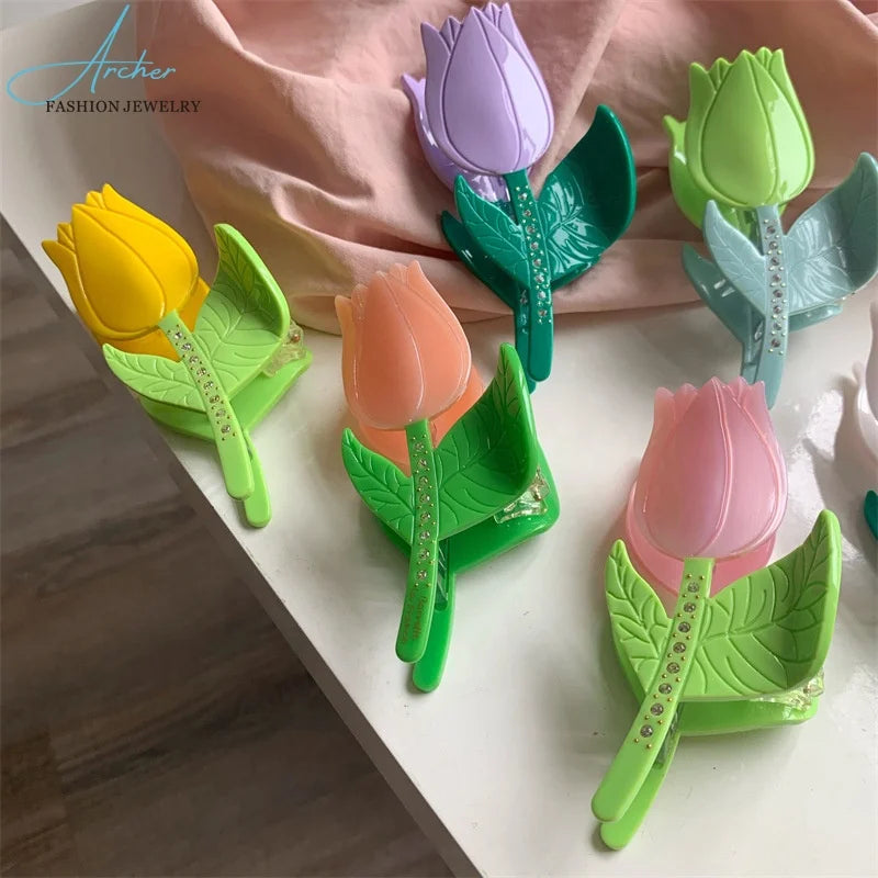 Wholesale Cute Korean Style Acetate Hair Claw Hair Accessories for Women 9.5 Rhinestone Flower Hair Claw Clips