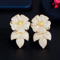 Luxury Statement Cubic Zircon Flower Drop Long Big Earrings for Women African Dubai Gold Plated Bridal Wedding Costume Jewelry