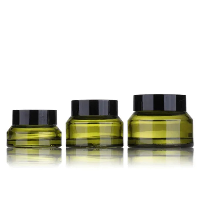 Hot Sell Oblique Shoulder Eye Face Cream Cosmetic Jar Empty 15g 30g 50g Refillable Olive Green Glass Cosmetic Cosmetic Jar