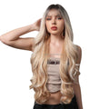 WH32 New Style Synthetic Hair Wigs 30 Inch Bangs Big Waves Fashion Long Curly Hair Gradient Gold Water Wave Wig for Women Hair