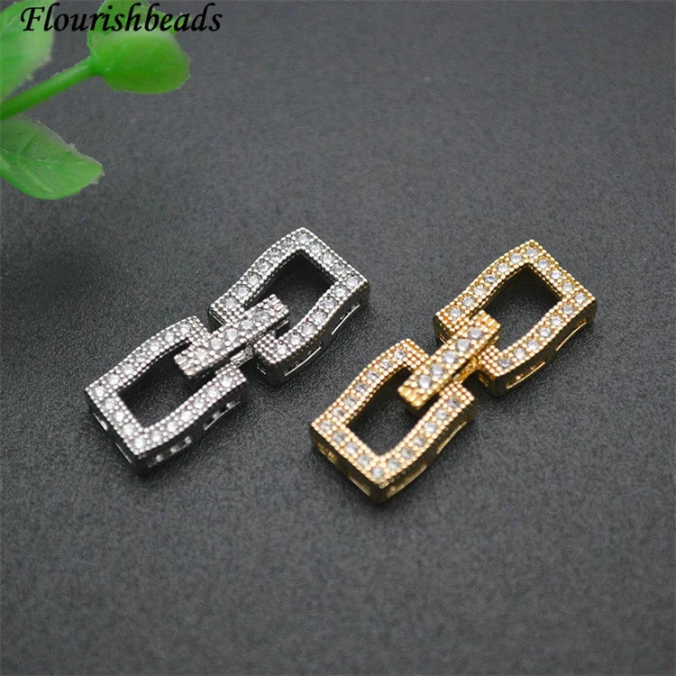 High Quality Nickel Free Anti Fading Gold Plated CZ Pave Rectangle Fastener Connector Lock Clasps for Pearl Jewelry Making