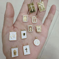 CZ8702 New 18k Gold Cz Micro Pave Diamond Virgin Mary Cross Scapular Pendant Charms with Double Two Loops