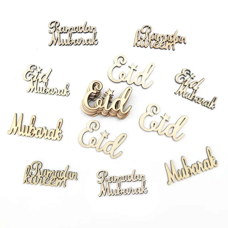 Eid Ramadan Mubarak Wood Chips DIY Craft 2023 Ramadan Decoration for Home Islamic Mubarak Kareem Party Decorations