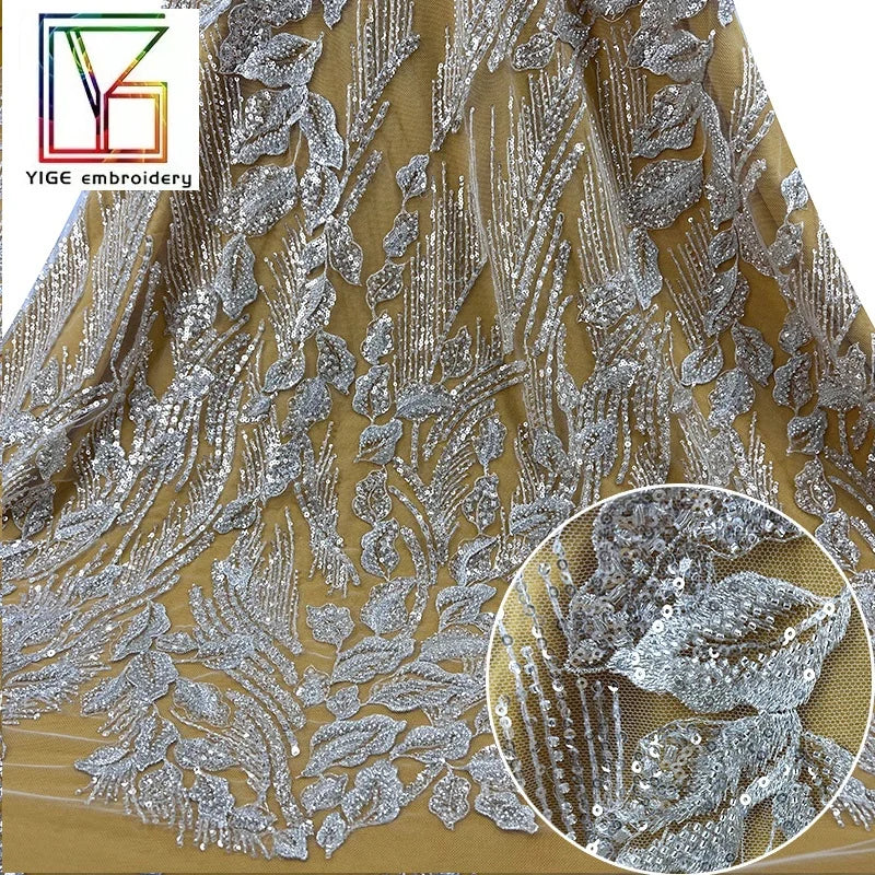 New French Bridal Wedding Dress Sequins Embroidery Tulle Lace African Women Dress Material Fabric Handwork Beads Lace Fabrics