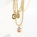 Square Colored Diamond Moon Pendant Necklace Gold Bead Chain Stainless Steel Engraving Moon Necklace for Women