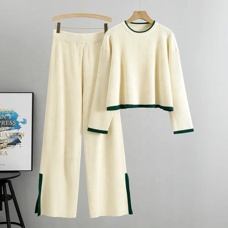 Knitted Set Women's Autumn Sweater Wide Leg Pants Two-piece Set