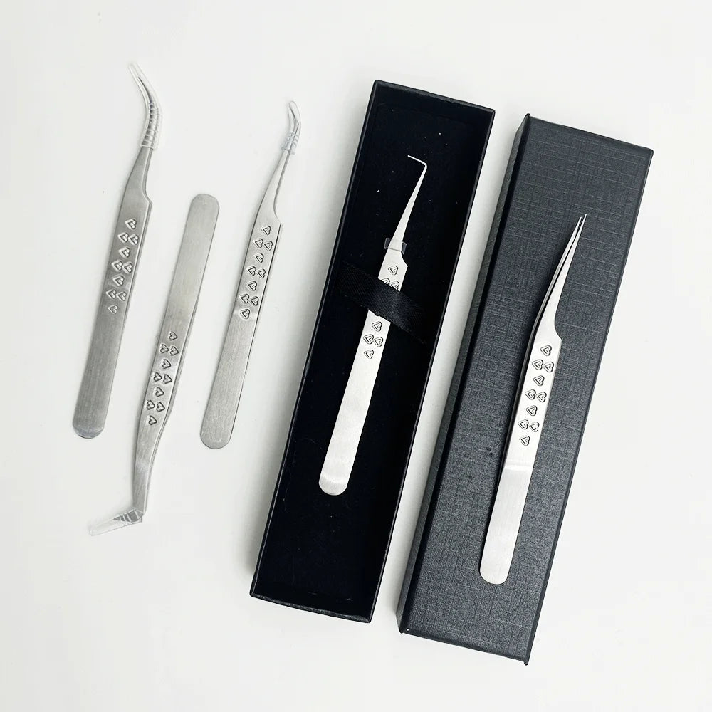 Free Customize Logo Fiber Tip Volume Lash Tweezers 45 75 90 Degree Nano Grip Tweezers Anti Static Eyelash Extension Tweezers