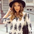 Wholesale Custom New Vintage Geometric Print 3/4 Sleeve V-Neck Blouse Top Casual Western Fashion for Spring