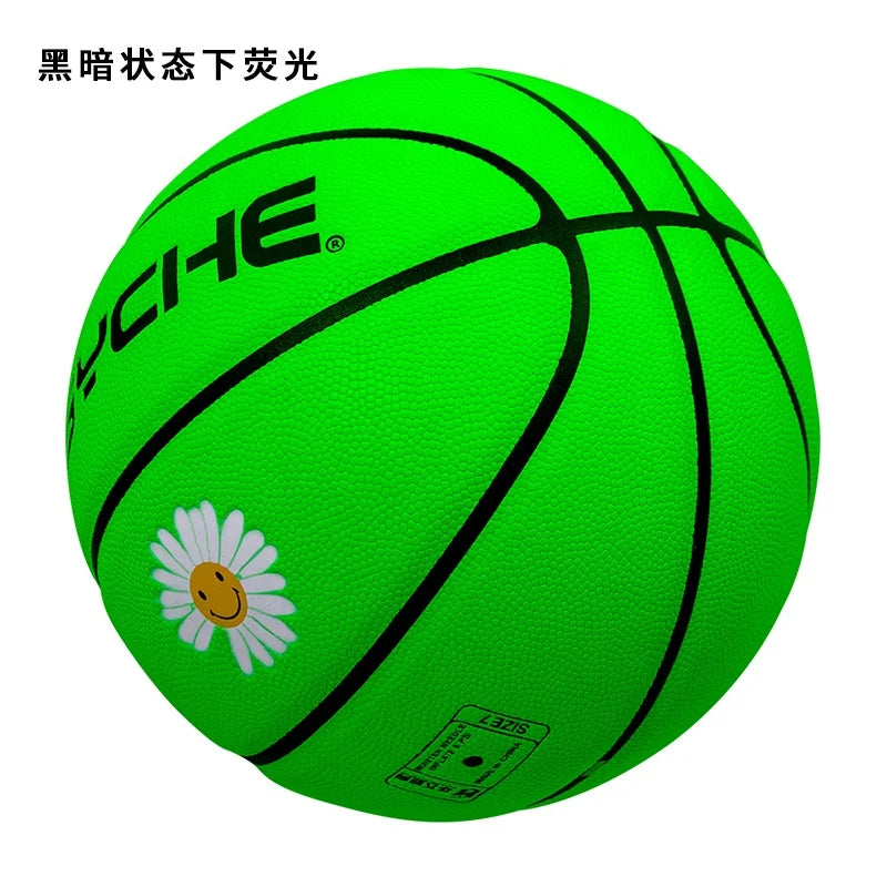 PSYCHE Factory Supply 29.5" Luminous Green Basketball Size 7 PU Leather Composite Custom Logo ISO9001 Certified for Basketball