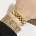 BS4051 Non Tarnish 18k Gold Plated Stainless Steel CZ Paved Watchband Link Chain Bracelet Chunky Gold Wrist Watch Band Bracelet