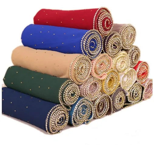 New Hot Diamond Pearl Chiffon Long Scarf Casual Headscarf Monochrome Yarn Scarf Ladies Underscarf