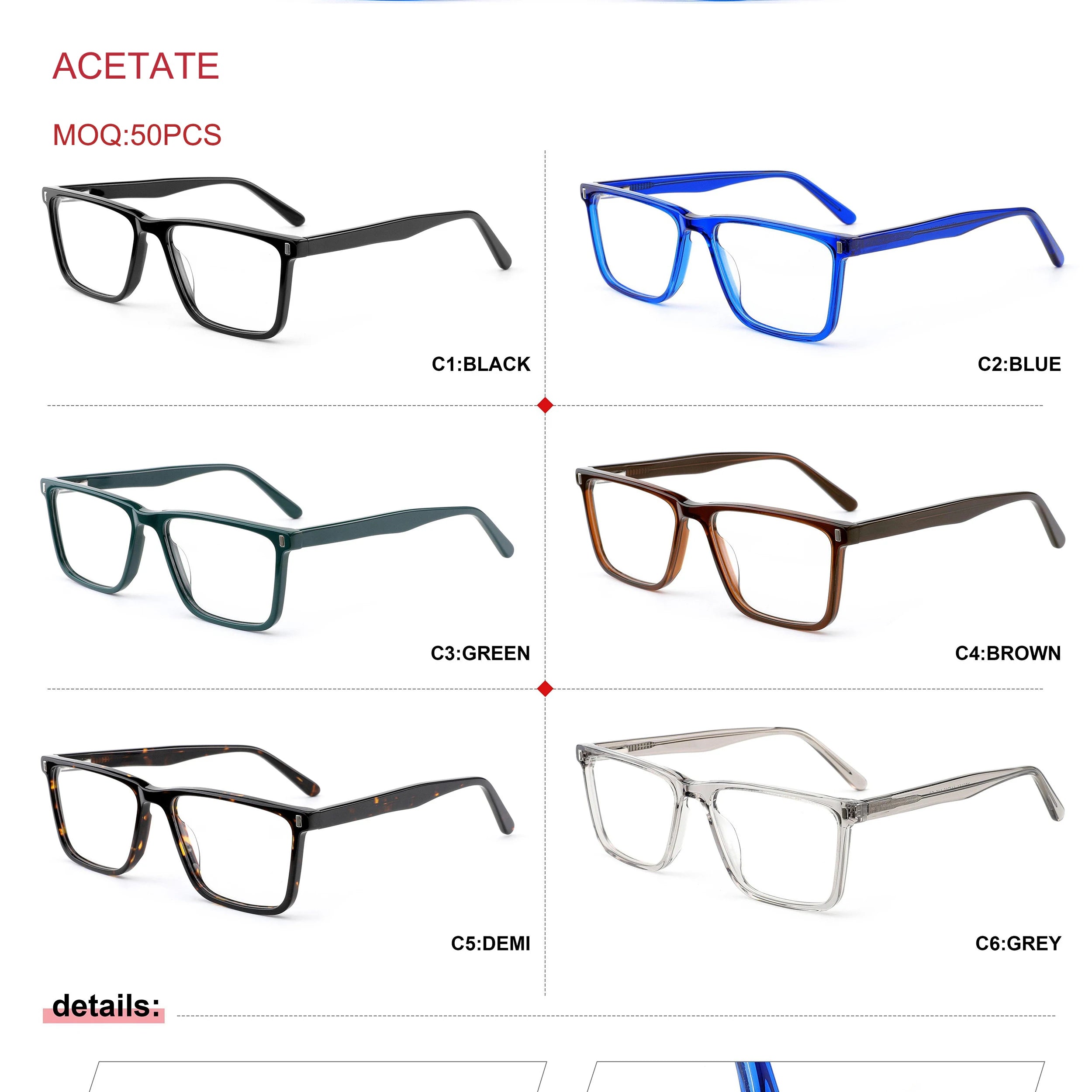 DOISYER Luxury Acetate Square Men's Eyewear Frames High Quality OEM Custom Logo Rectangle Glasses Wholesale