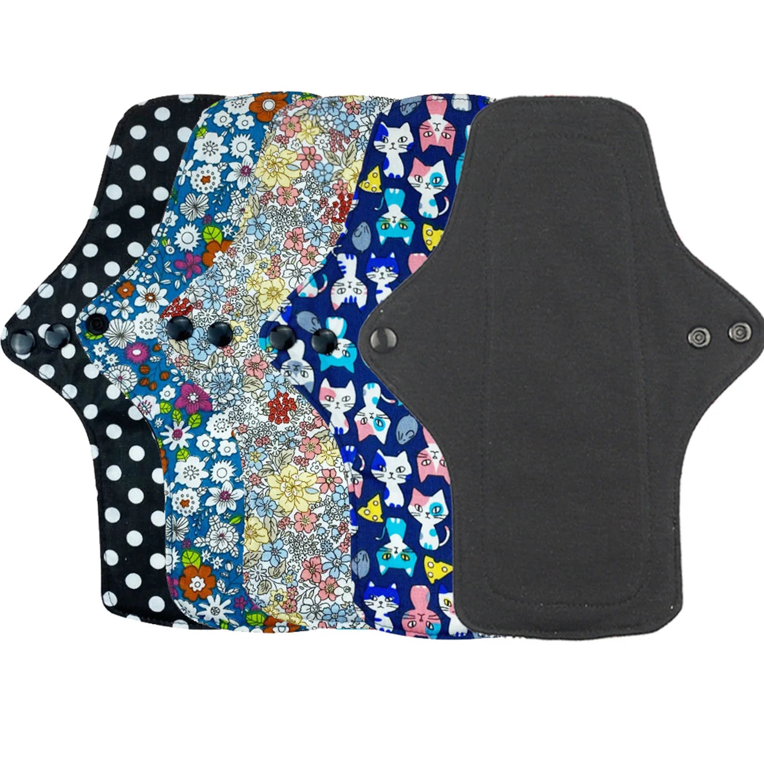 Reusable Washable Organic Sanitary Cotton Bamboo Charcoal Winged Super High Absorbency Comfortable Multi Color Cloth Menstrual