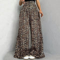 TWOTWINSTYLE New Design Casual Women's Pants Trousers Leopard High Waist Stretch Fabric Wide Leg Pants for Ladies