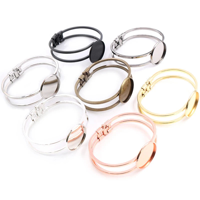 High Quality 20mm 25mm 7 Colors Plated Bracelet Bangle Blank Base Cabochon Cameo Bezel Trays Setting DIY Jewelry Findings