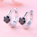 Special Design Fashion 925 Sterling Silver Rhodium Plating Black  Stone  Crystal Huggie Earrings