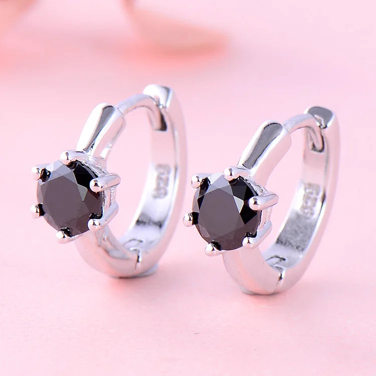 Special Design Fashion 925 Sterling Silver Rhodium Plating Black  Stone  Crystal Huggie Earrings