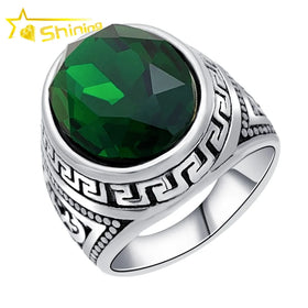 Emerald Gemstone Design Arabic Style Non Tarnish Stainless Steel Ring for Men