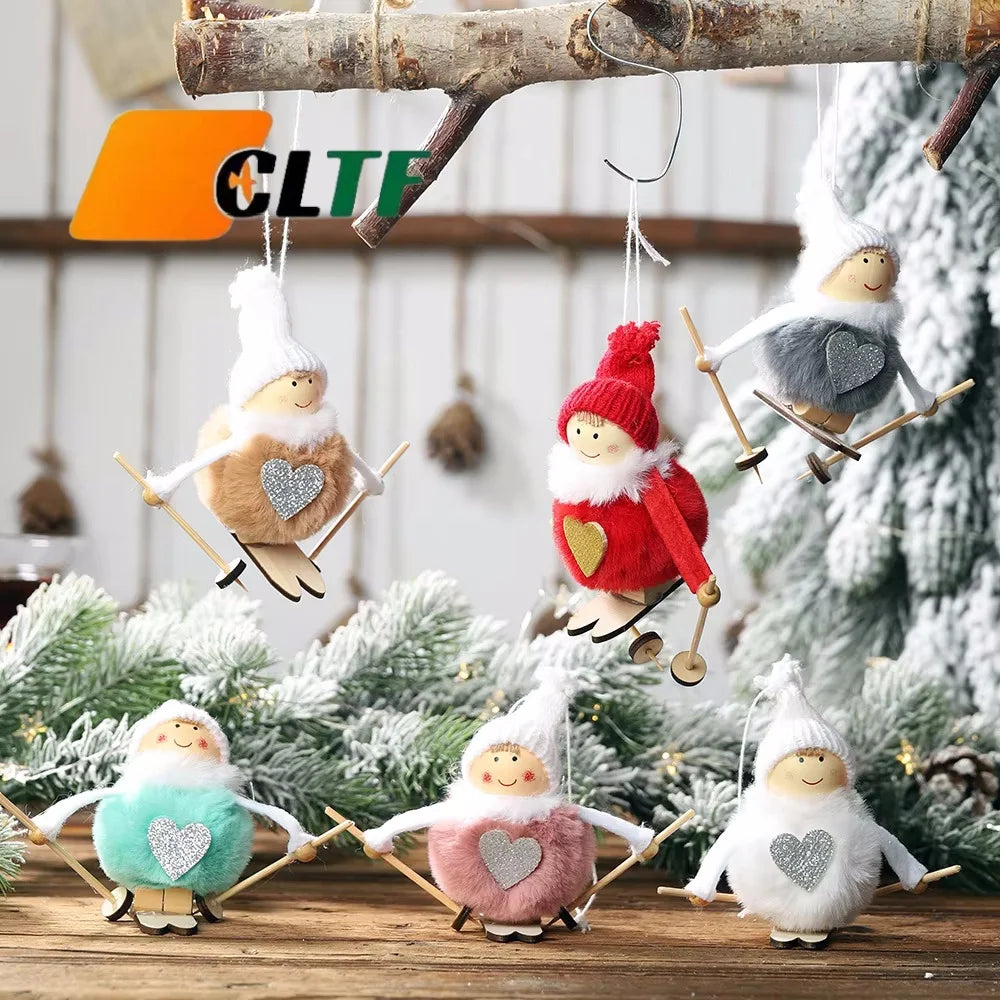 Plush Ball Doll Pendant Ski Snowman Small Hanging Christmas Tree Pendant Charm Christmas Tree Ornaments