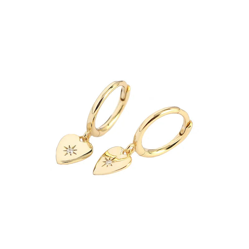 Fashion NEW 925 Sterling Silver Ins Cute Small Heart Star Heart Shape Hoop Earrings Jewelry for Women