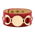 Fashion Charm Gold Plated Round Disc Magnetic Buckle Clasp Women Wide Leopard Multi Color Leather Bracelet Jewelry for Women
